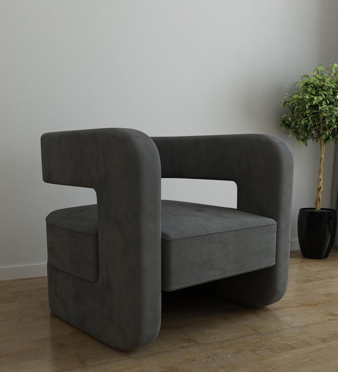 Buy Omi Velvet Lounge Chair in Carbon Grey Colour at 19 OFF by