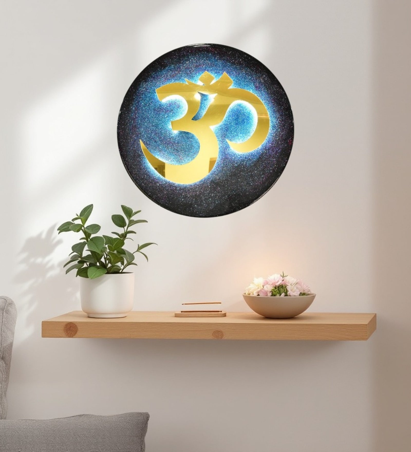Handcrafted OM Wall Art with LED Backlight (16 Inches)
