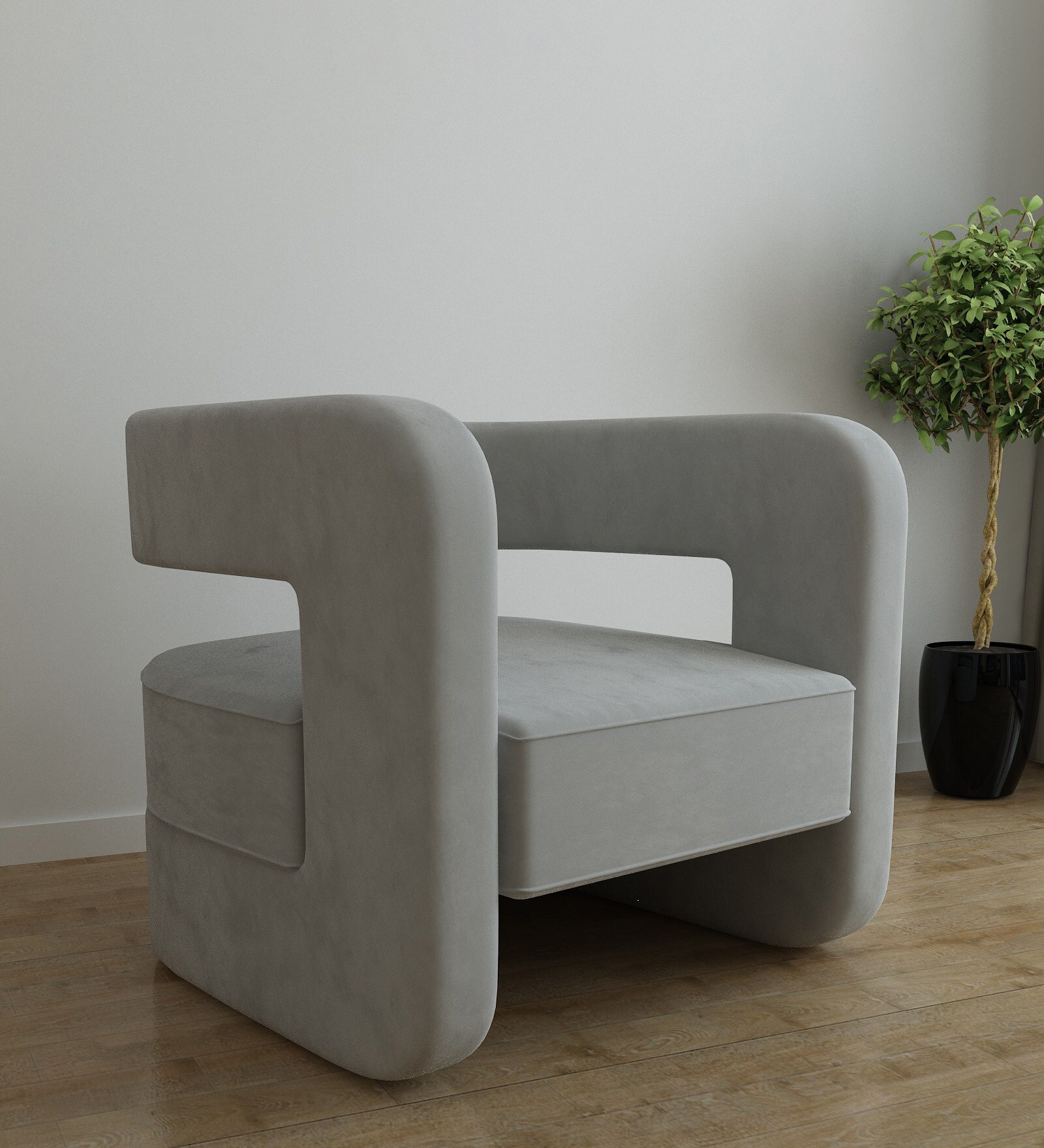 Omi Velvet Lounge Chair in Cool Grey Colour