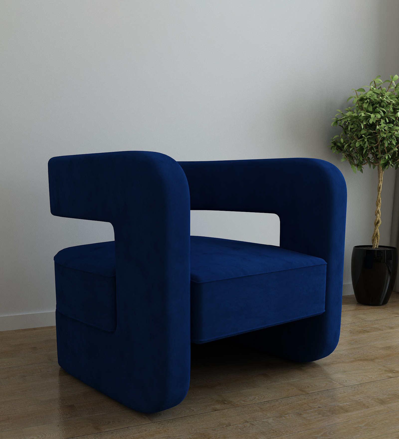 Omi Velvet Lounge Chair in Midnight Blue Colour