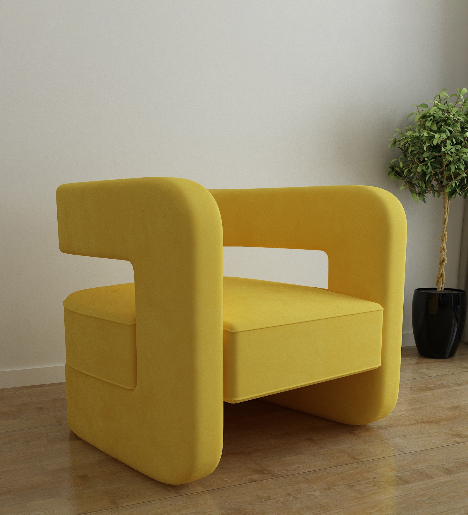 Omi Velvet Lounge Chair in Yellow Colour Omi Velvet Lounge Chair in Yellow Colour