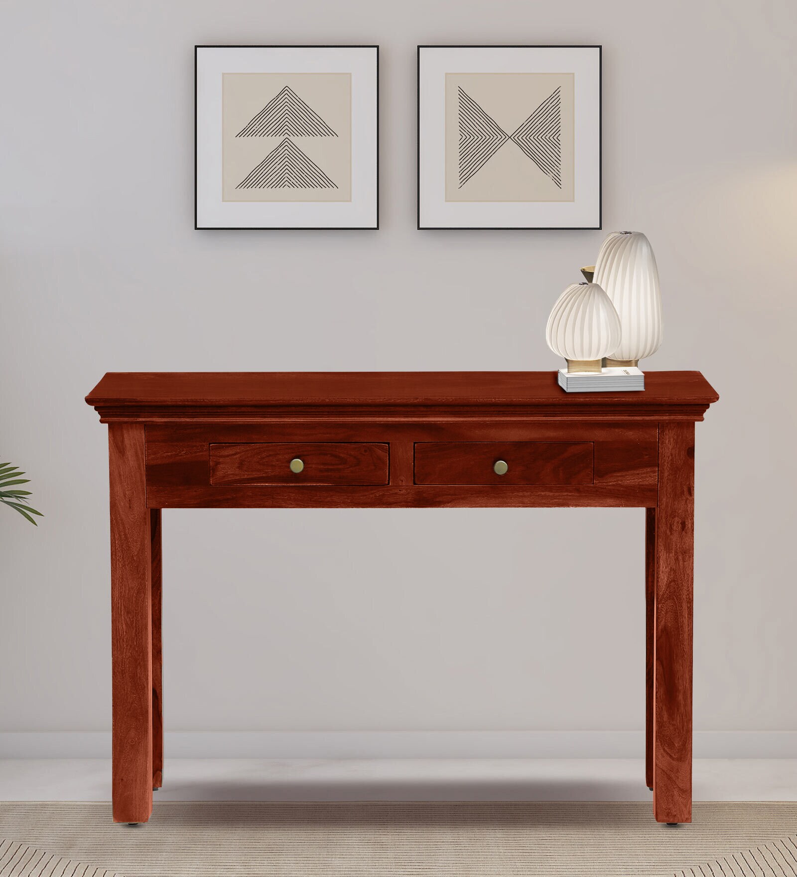 Omsk Sheesham Wood Console Table In Honey Oak Finish