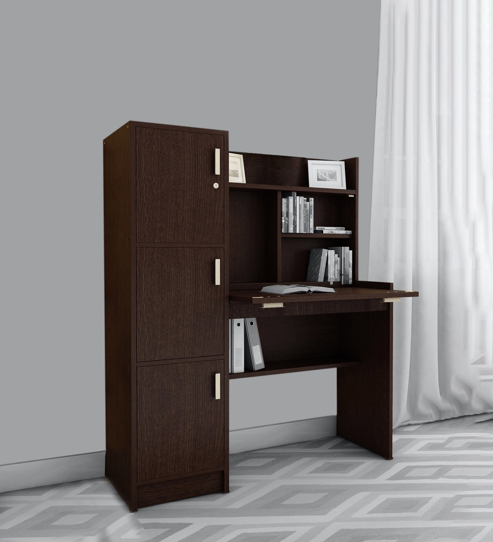 Omura Hutch Desk in Dark Brown Finish