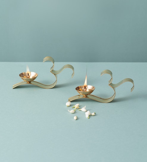 Om Inspired Gold Diyas Set of 2