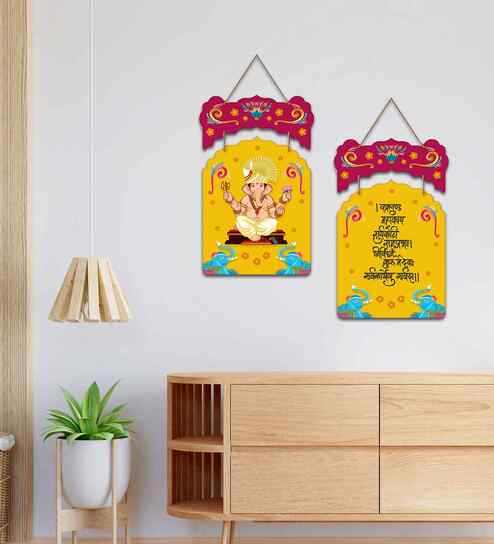 Set of 2  Ganpati Bappa Wooden Wall Hanging