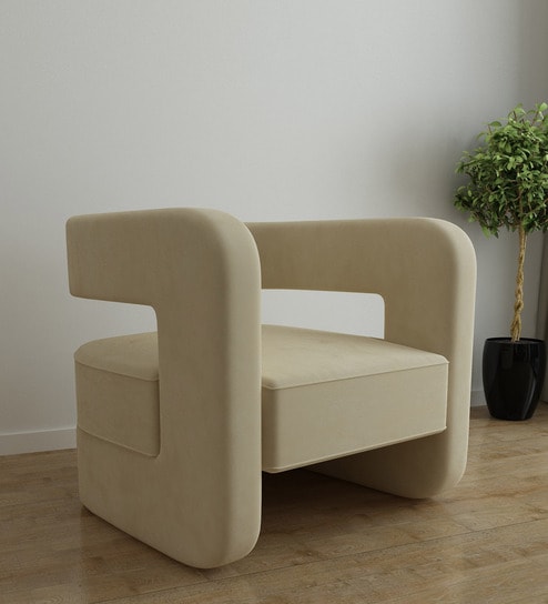 Omi Velvet Lounge Chair in Beige Colour