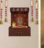 OM Swastika Symbol of Hindu Religious Brown Wooden Wall Temple for Home With Inbuilt focus Lights & Spacious Shelf