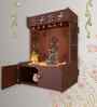 OM Swastika Symbol of Hindu Religious Brown Wooden Wall Temple for Home With Inbuilt focus Lights & Spacious Shelf