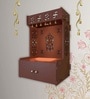 OM Swastika Symbol of Hindu Religious Brown Wooden Wall Temple for Home With Inbuilt focus Lights & Spacious Shelf