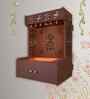 OM Swastika Symbol of Hindu Religious Brown Wooden Wall Temple for Home With Inbuilt focus Lights & Spacious Shelf
