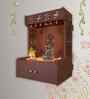 OM Swastika Symbol of Hindu Religious Brown Wooden Wall Temple for Home With Inbuilt focus Lights & Spacious Shelf