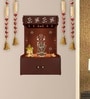 OM Swastika Symbol of Hindu Religious Brown Wooden Wall Temple for Home With Inbuilt focus Lights & Spacious Shelf