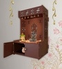 OM Swastika Symbol of Hindu Religious Brown Wooden Wall Temple for Home With Inbuilt focus Lights & Spacious Shelf