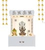 White Finish OM Swastika Symbol of Hindu Religious Floor Temple with Spacious Wooden Shelf & Inbuilt Focus Light
