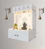 OM Swastika Symbol of Hindu Religious White Wooden Wall Temple for Home With Inbuilt focus Lights & Spacious Shelf
