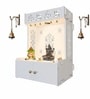 OM Swastika Symbol of Hindu Religious White Wooden Wall Temple for Home With Inbuilt focus Lights & Spacious Shelf