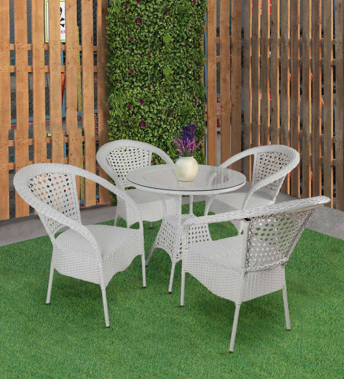 Buy Onyx Wicker Table and Chair Set in White Colour at 26% OFF by ...