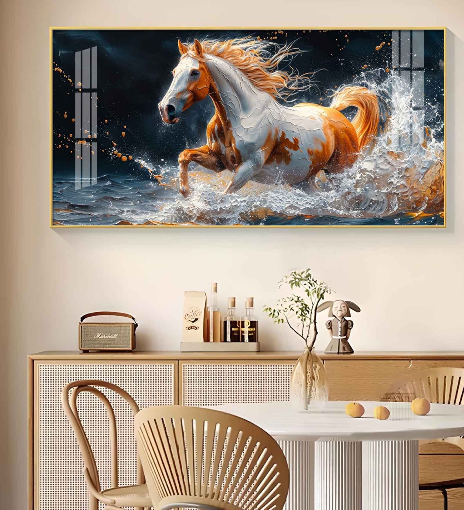 One Horse Running Glass Finish Horizontal Wall Art