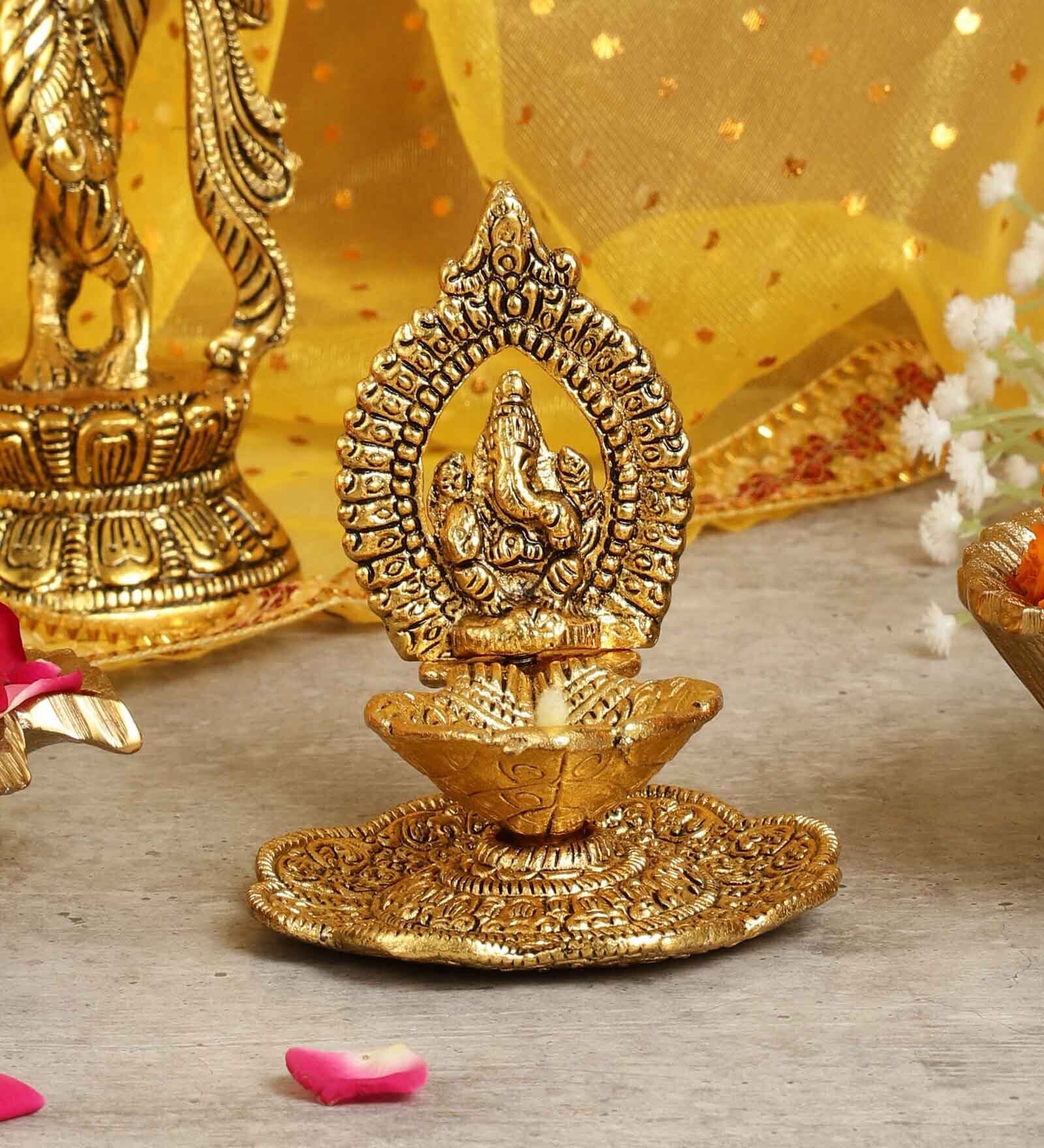 Lord Ganesha Gold Aluminium Diya