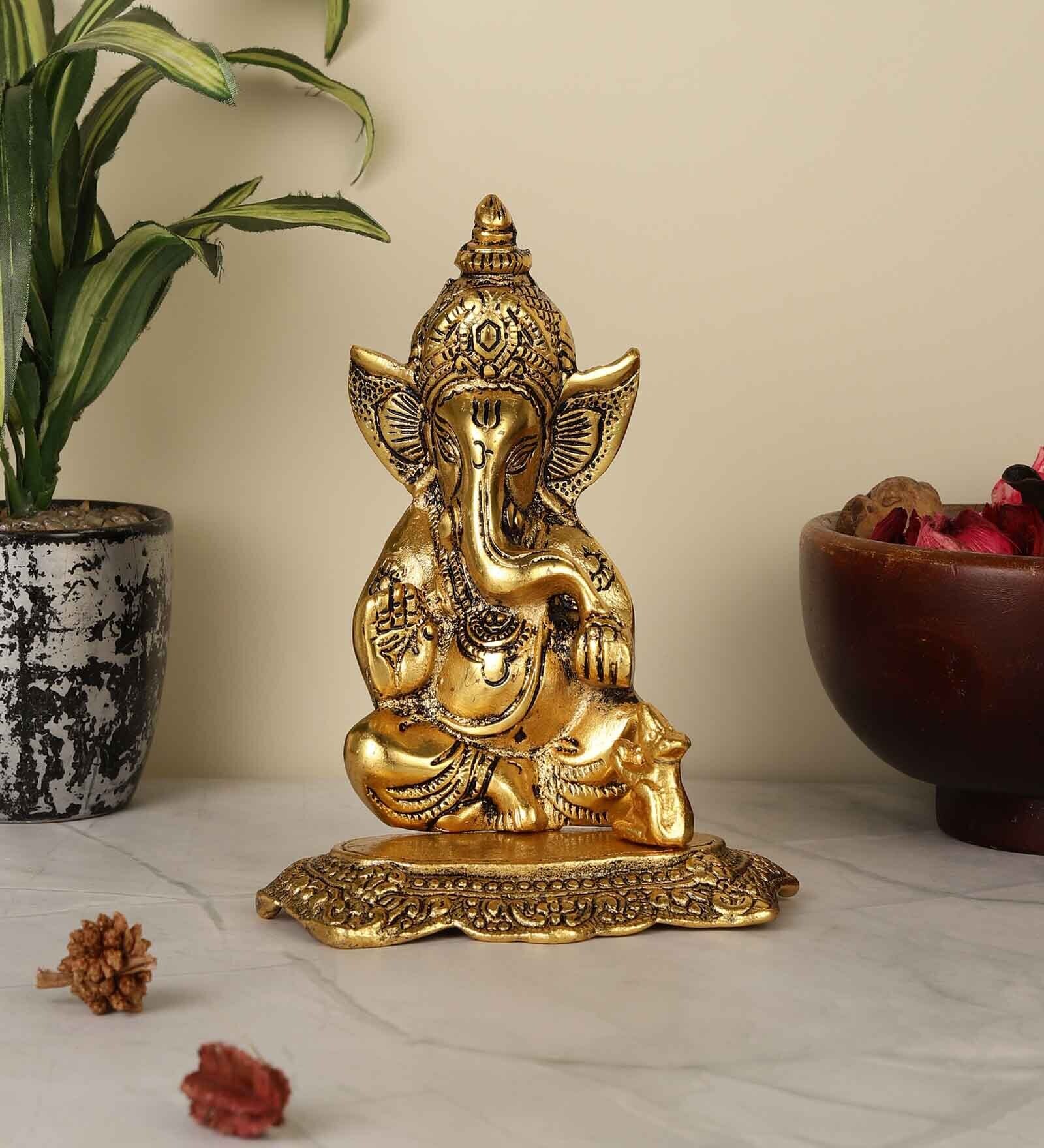 Lord Ganesha Gold Aluminium Idol