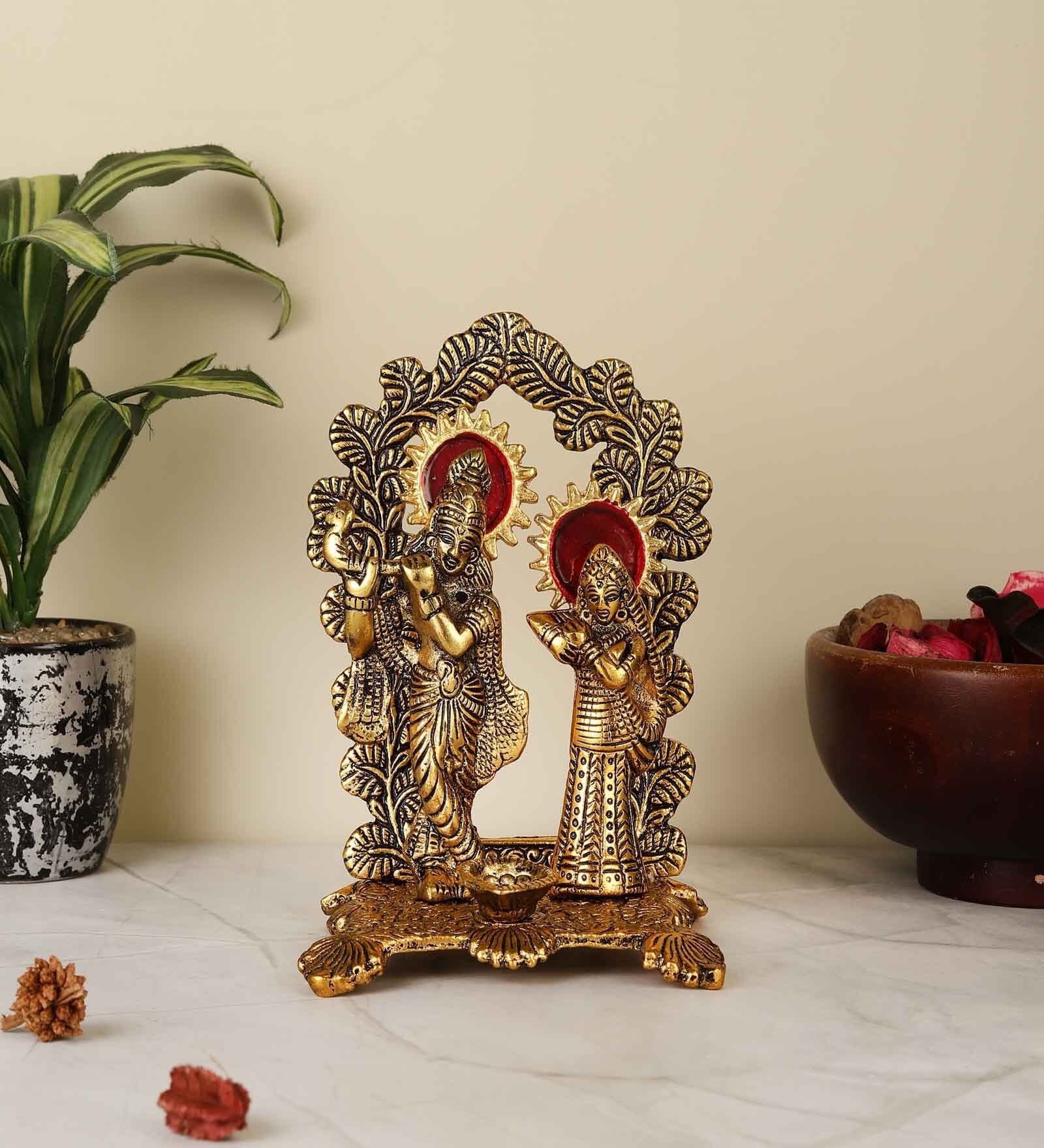 Radha Krishna Gold Aluminium Diya