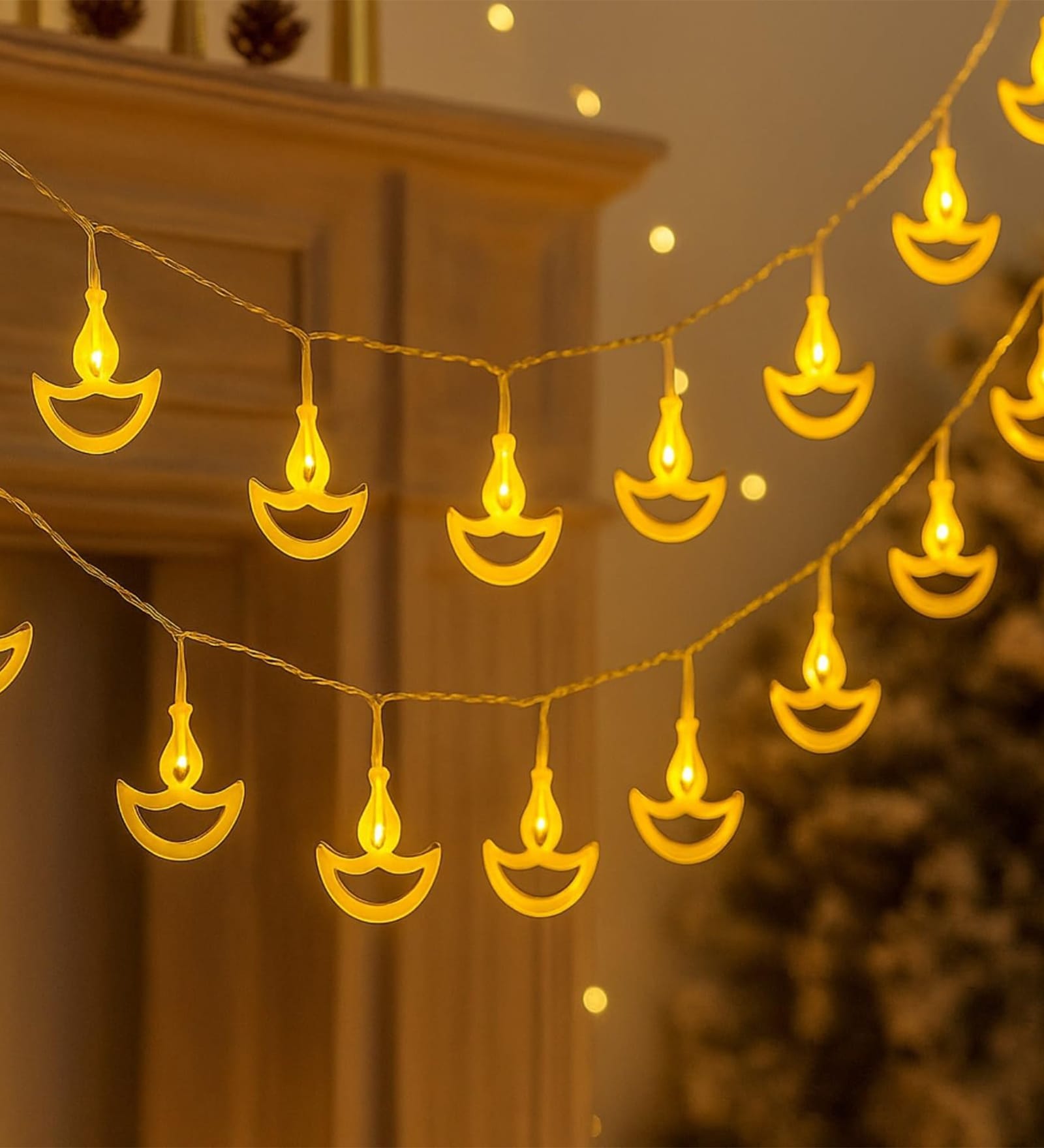 Warm White Metal Diya LED String Lights 14 LED 3 Meter