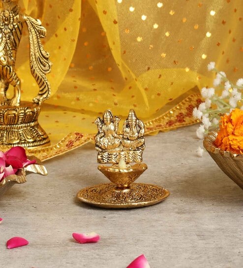 Goddess Laxmi Ganesh Gold Aluminium Diya