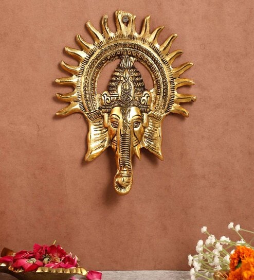 Lord Ganesha Gold Aluminium Wall Hanging