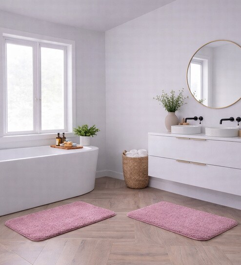 Onion Pink Absorbent and Quick-Dry Polyester Bath Mats 38x58 cm