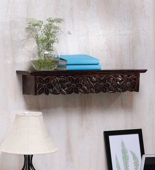 Engineered Wood Floating Wall Shelf In Brown By Wooden Twist