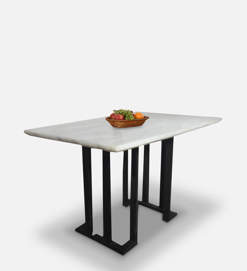 Buy Onyx 4 Seater dining table with marble top in white colour by