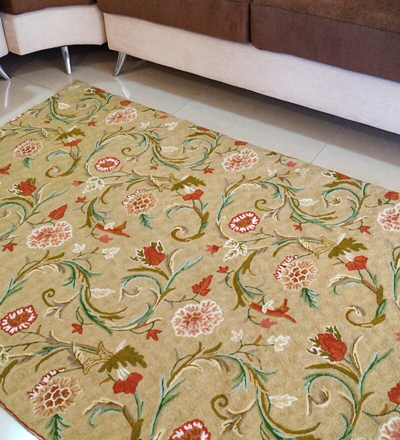 Oona Carpet Hand Woven Woolen Carpet Rugs Dhurrie Floral Pattern by