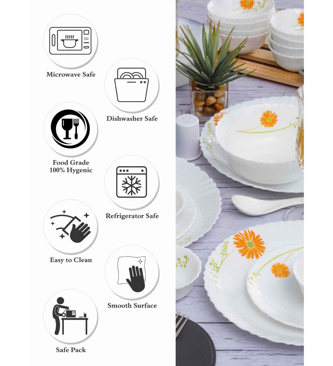 Buy Opalware Dinner Set with Print (Set of 6pcs Dinner Plate, 6pcs