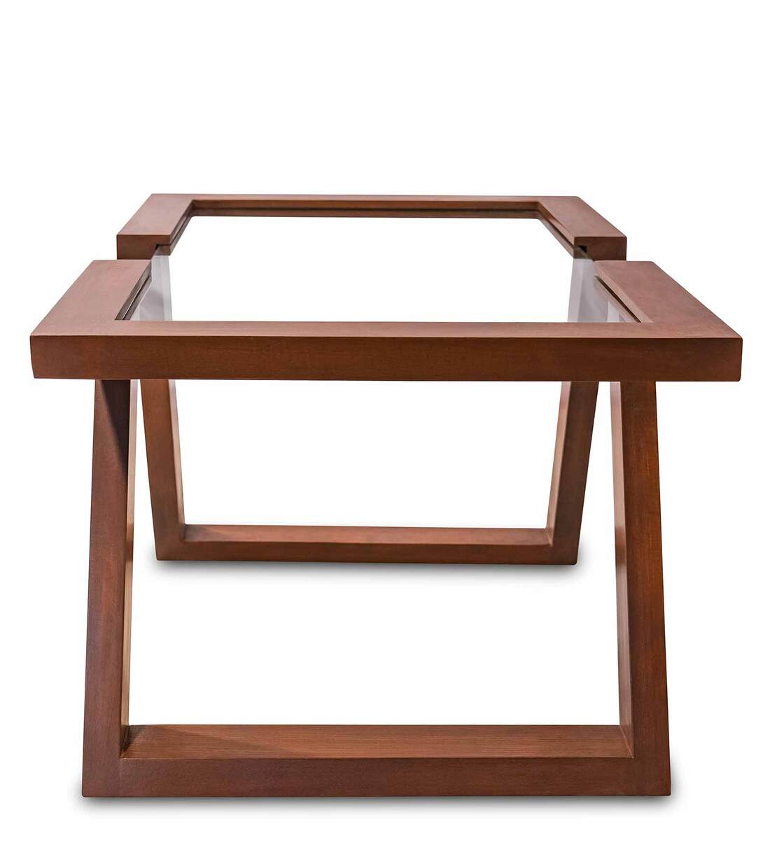 Buy Optic Glass Top Coffee Table in Natual Teak Wood Finish Online