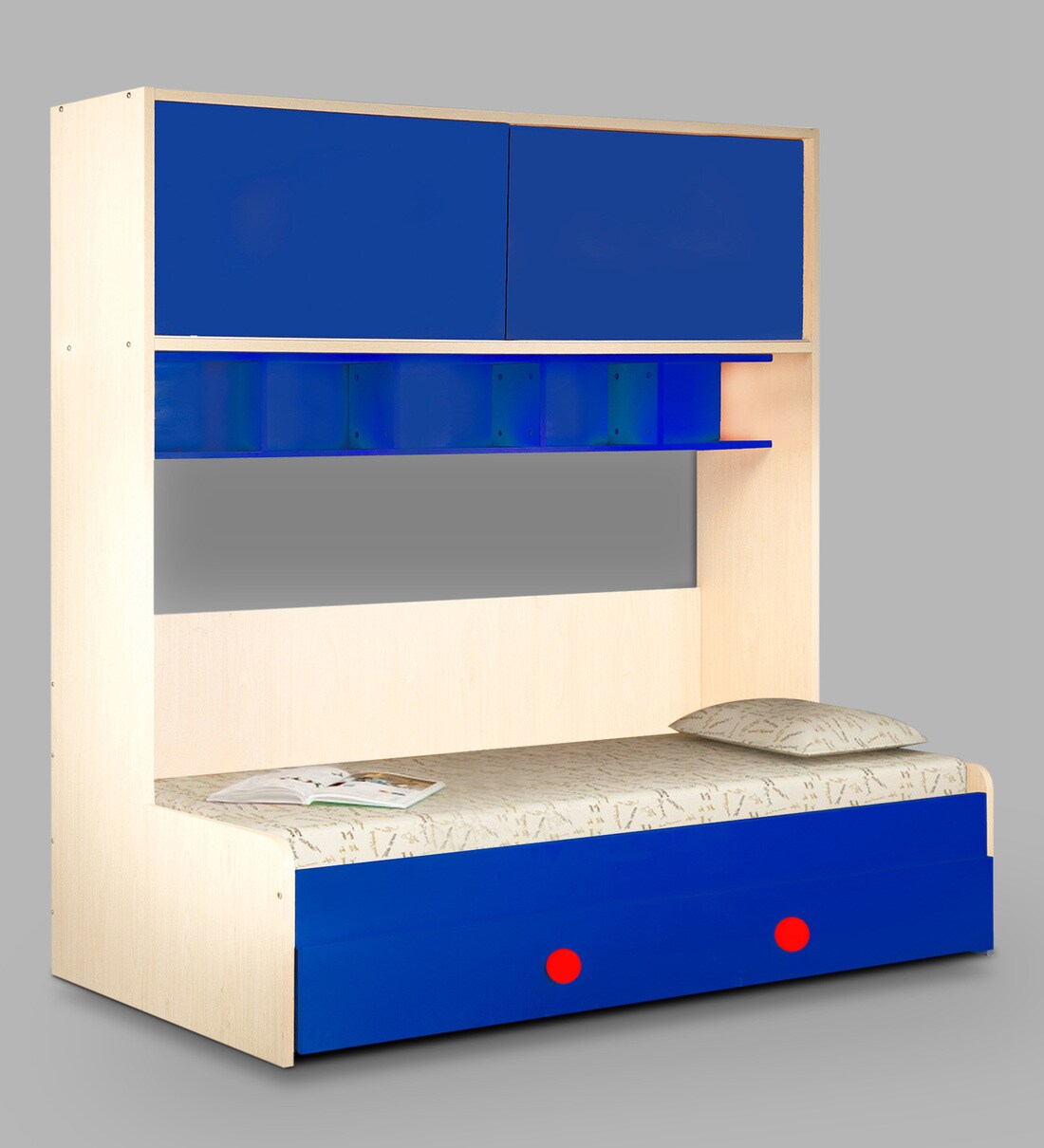 Buy Optima Storage Bookcase Trundle Bed in Blue Colour By Yipi Online