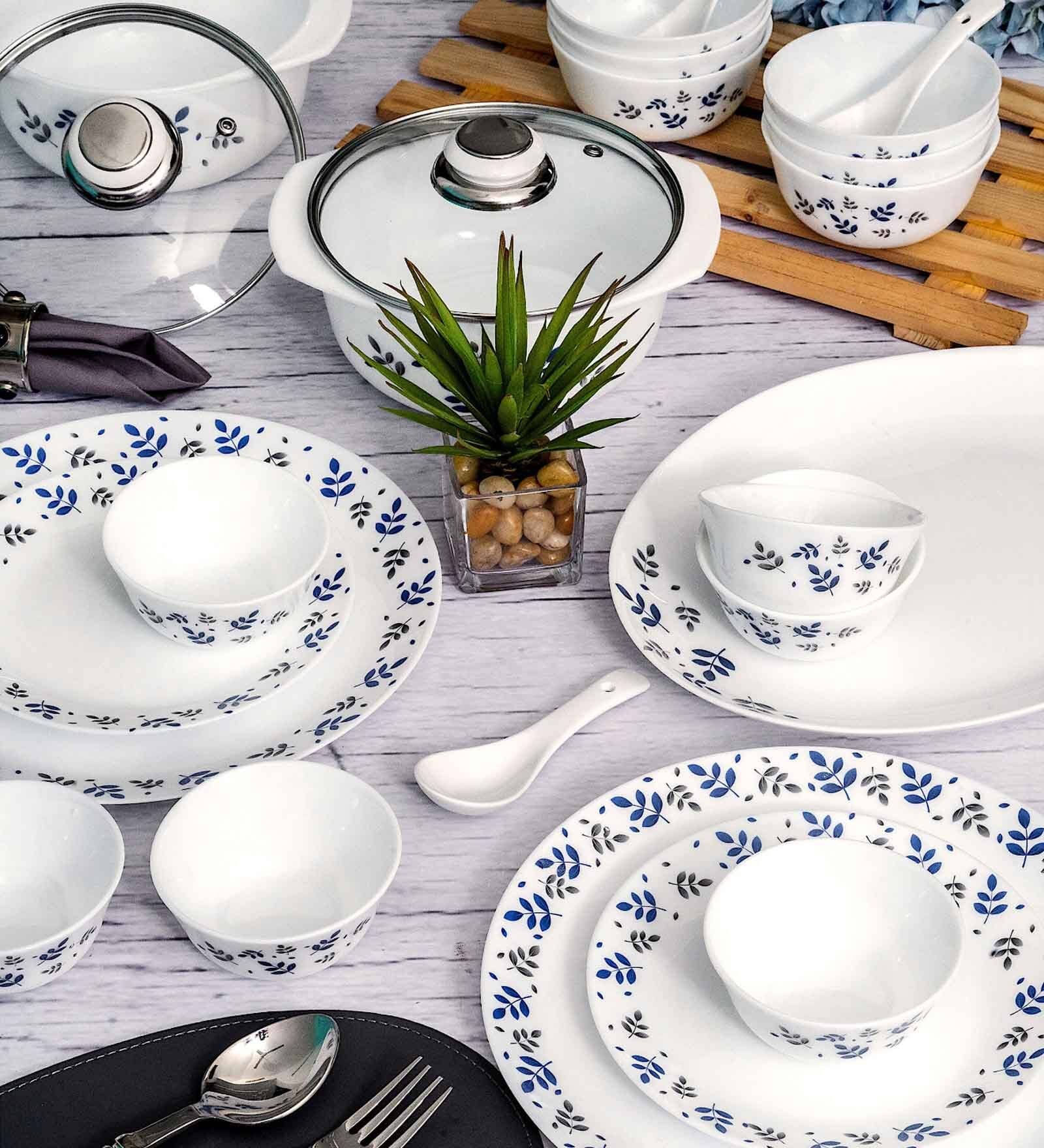 Opal 35pcs Dinner Set of 6pcs Dinner Plate, 6pcs Quarter Plate, 6pcs Veg. Bowl, 6pcs Soup Bowl, 6pcs Spoon, 2+2pcs Casserole with Lid, 1pc Oval Platter.