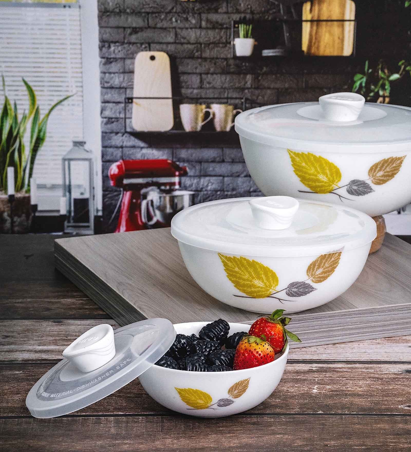Opal 3pcs Mixing Bowl Set with Lid of 1pc Each Large, Medium & Small.
