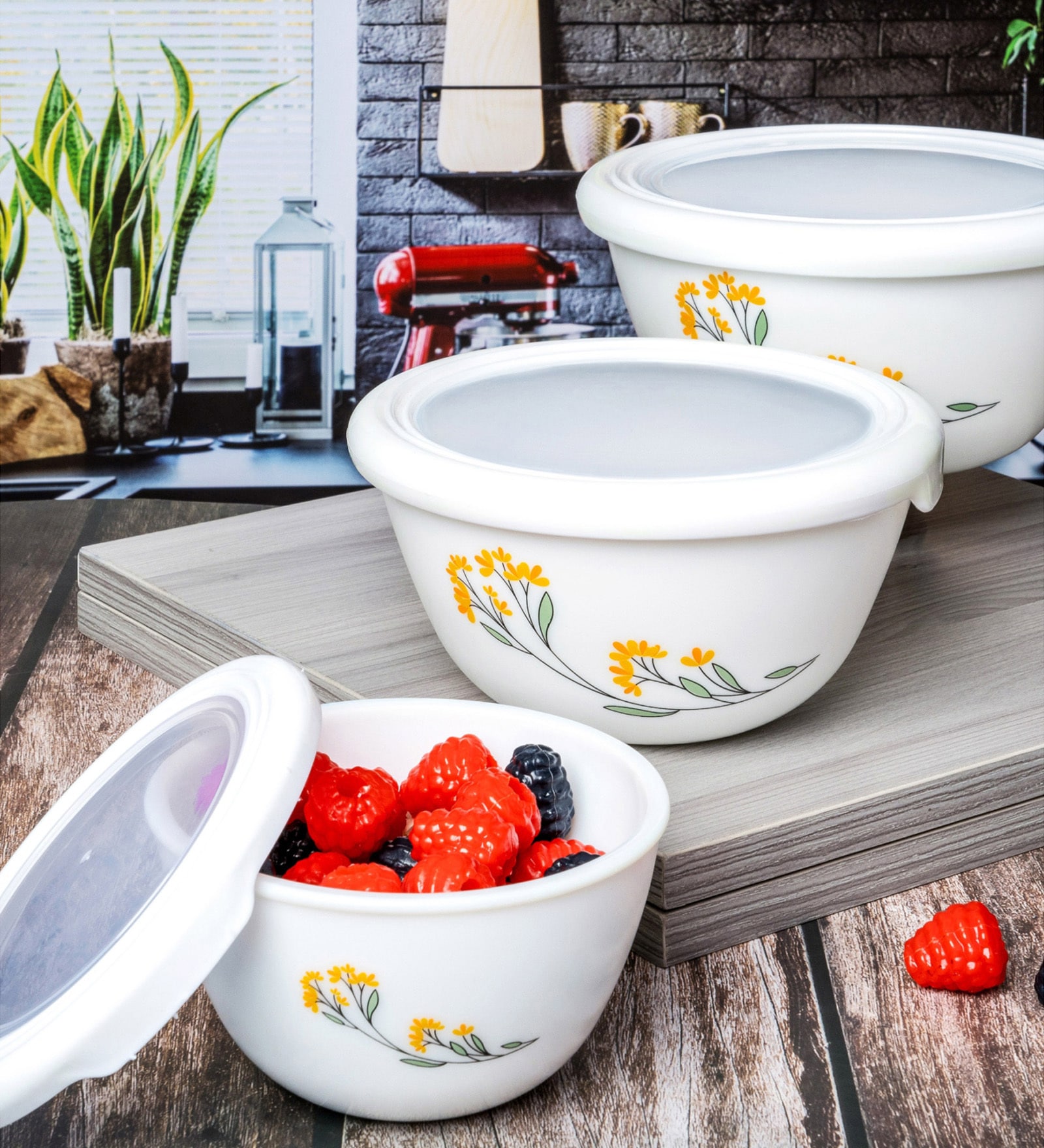 Opal Glass 3pcs Bowl Set with Lid