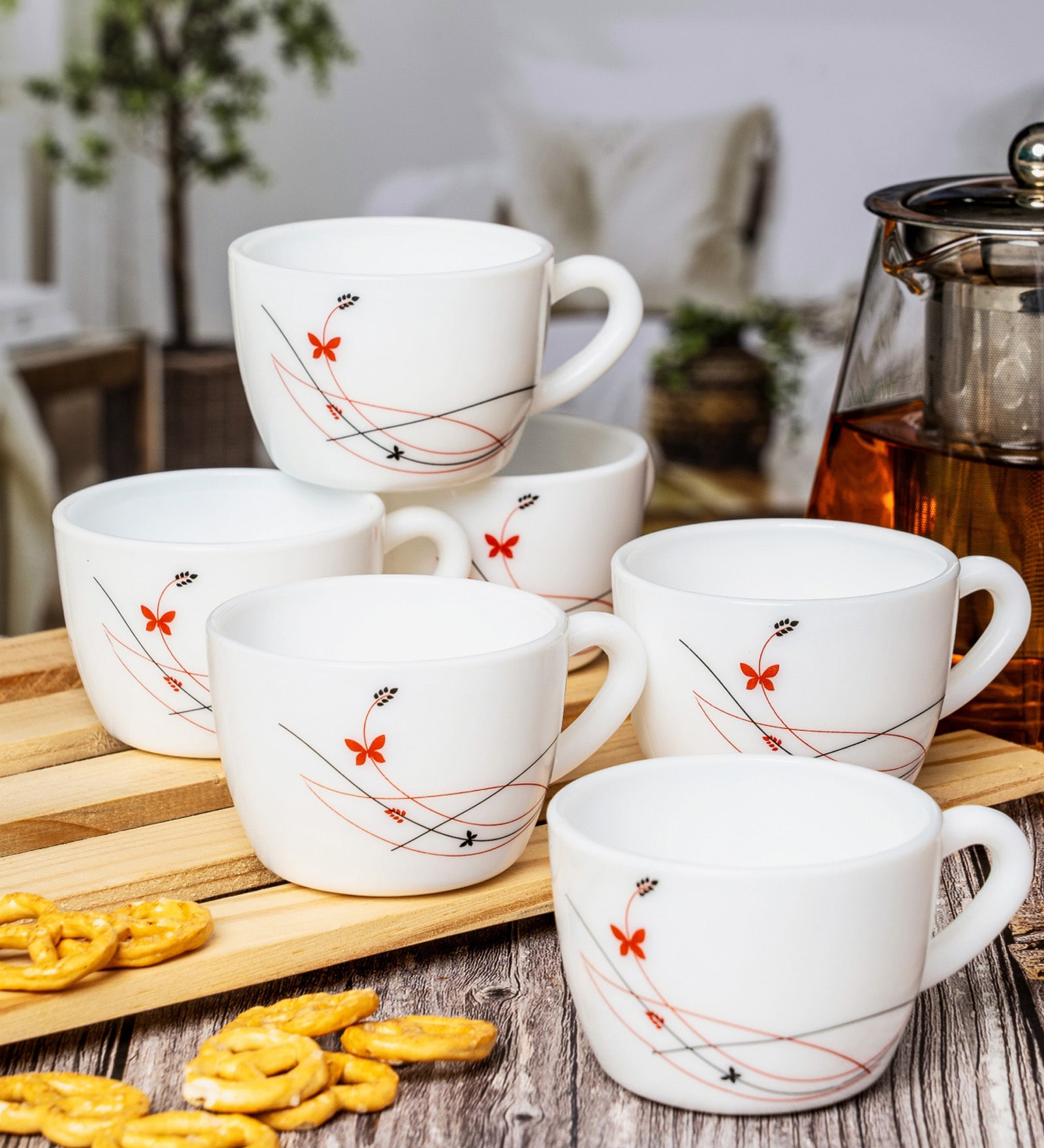 Opal Glass 6pcs Tea/Coffee Cup Set