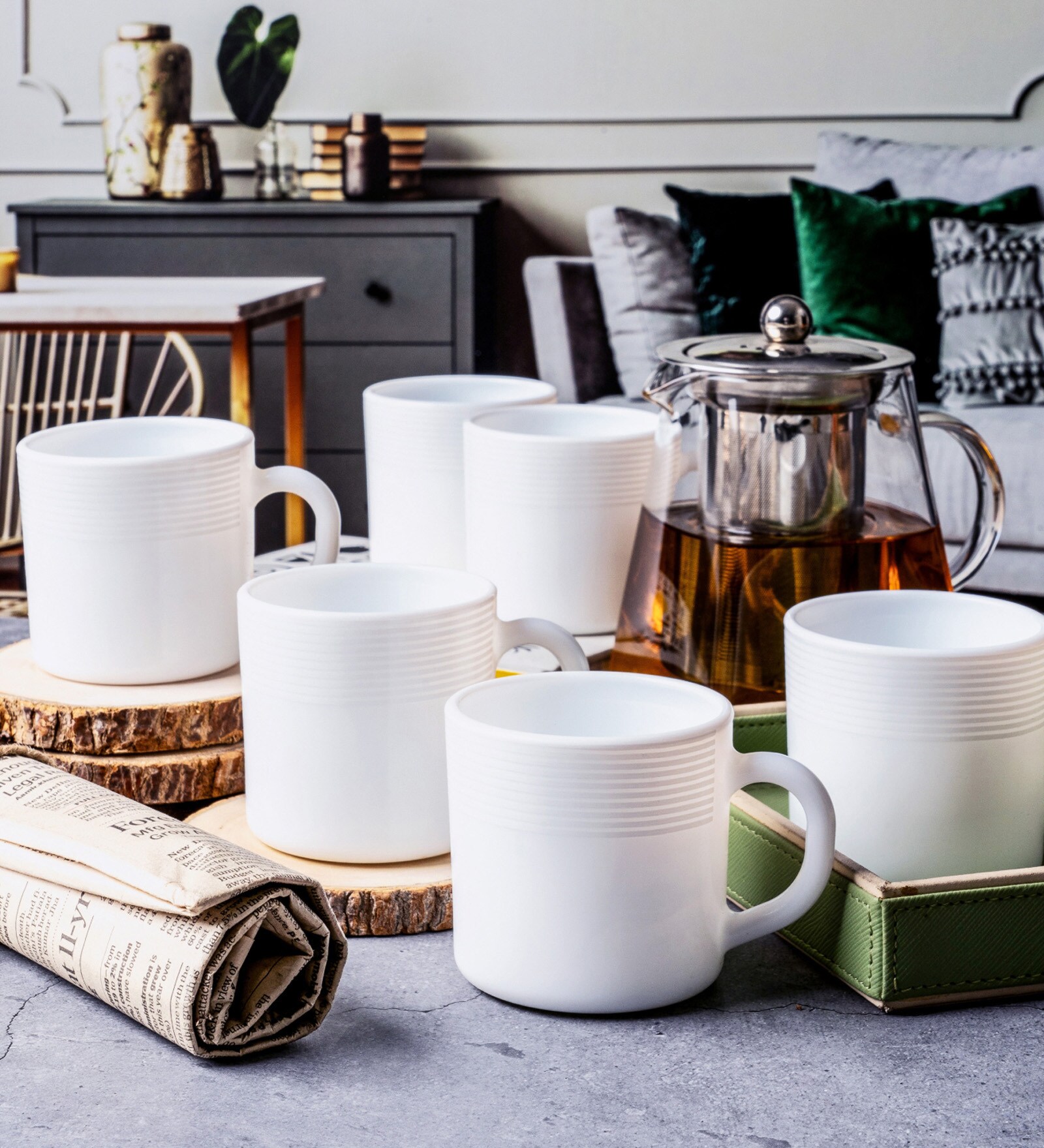 Opal Glass 6pcs Tea/Coffee Cup Set