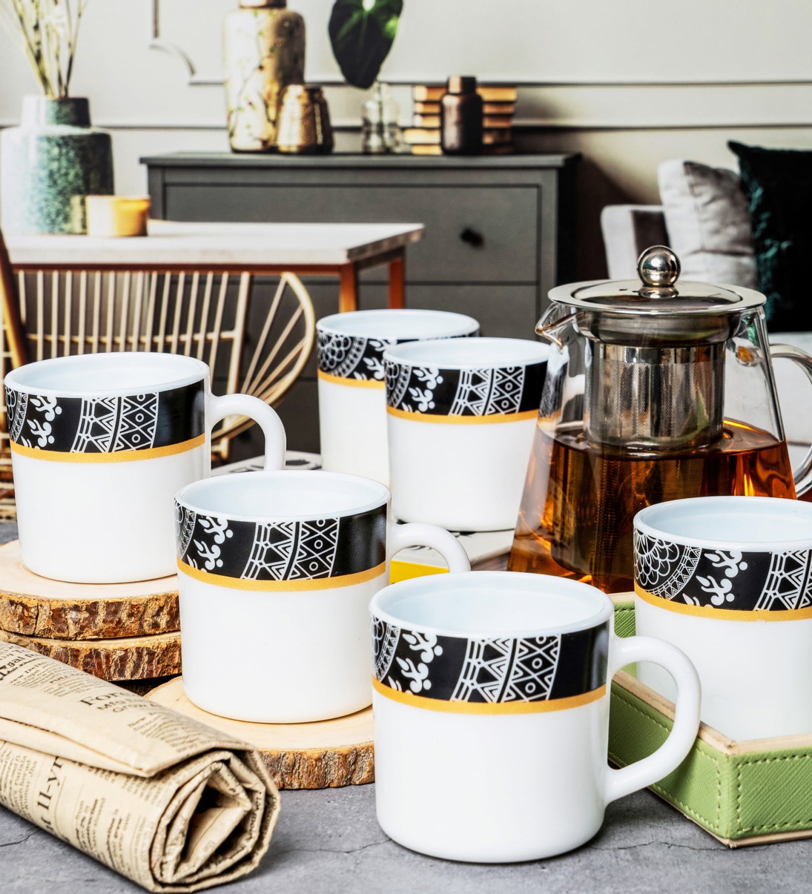 Opal Glass 6pcs Tea/Coffee Cup Set