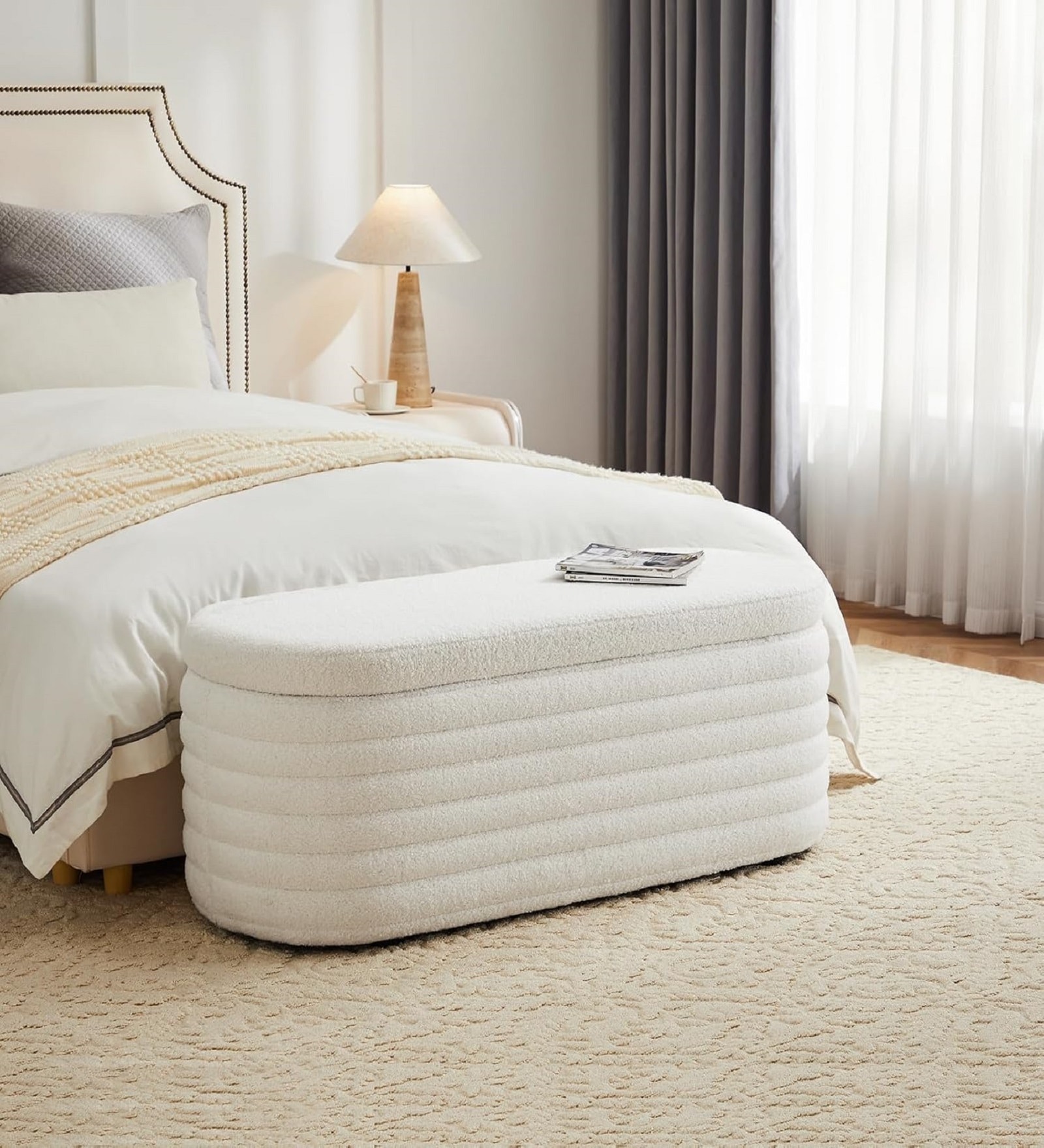 OpalRest Boucle Fabric  With Storage In White Colour