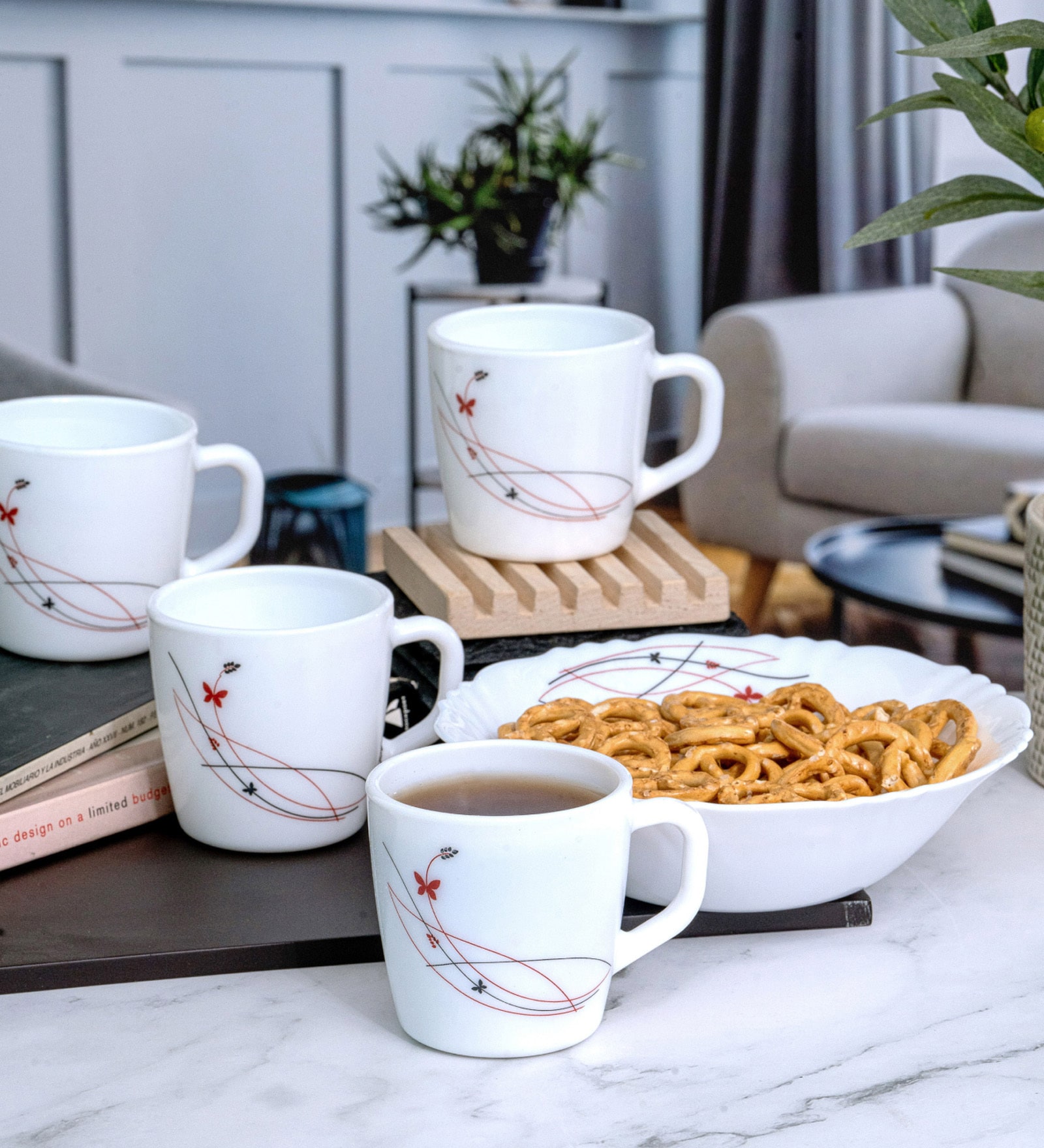 Opalware Regalia Gift Set of 4pcs Ricca Mug & 1pc Multipurpose Bowl