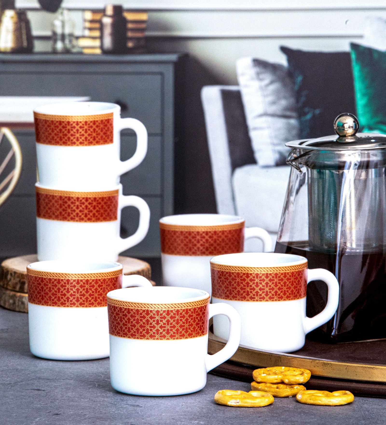 Opalware Solitaire Tea/Coffee Mug (Set of 6pcs)