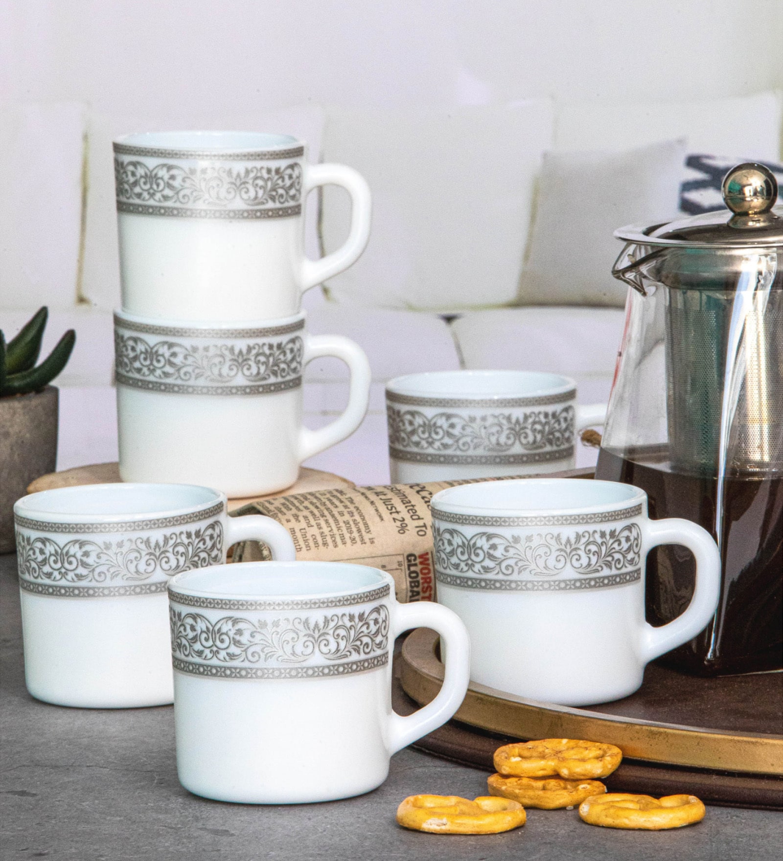 Opalware Solitaire Tea/Coffee Mug (Set of 6pcs)