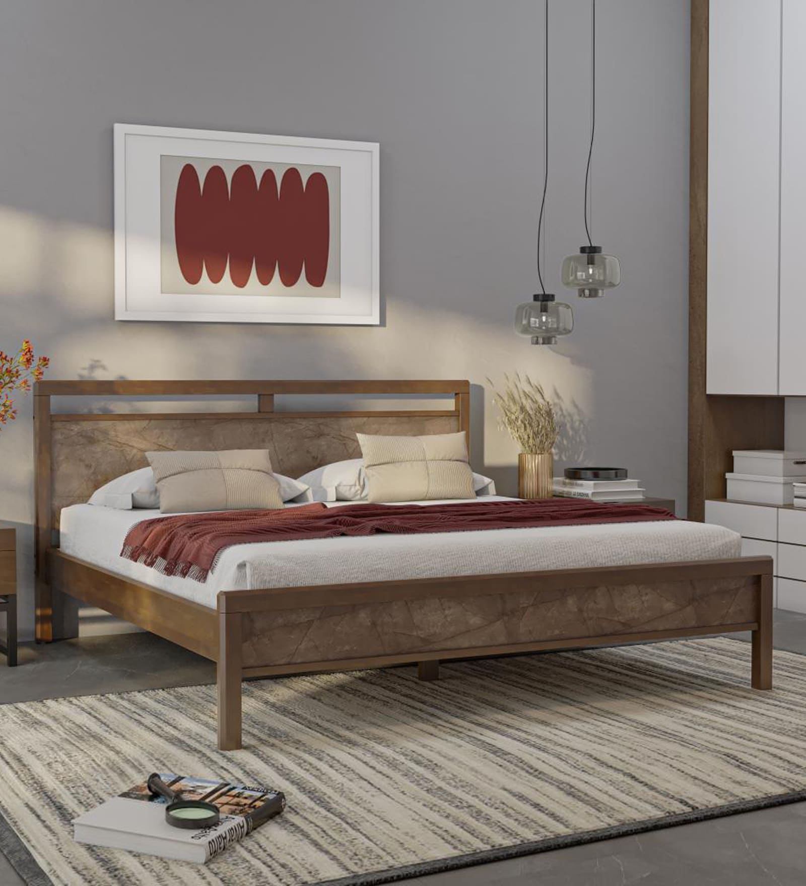 Buy Opazin Solid Wood King Size Bed In Irish Walnut Finish at 25 OFF