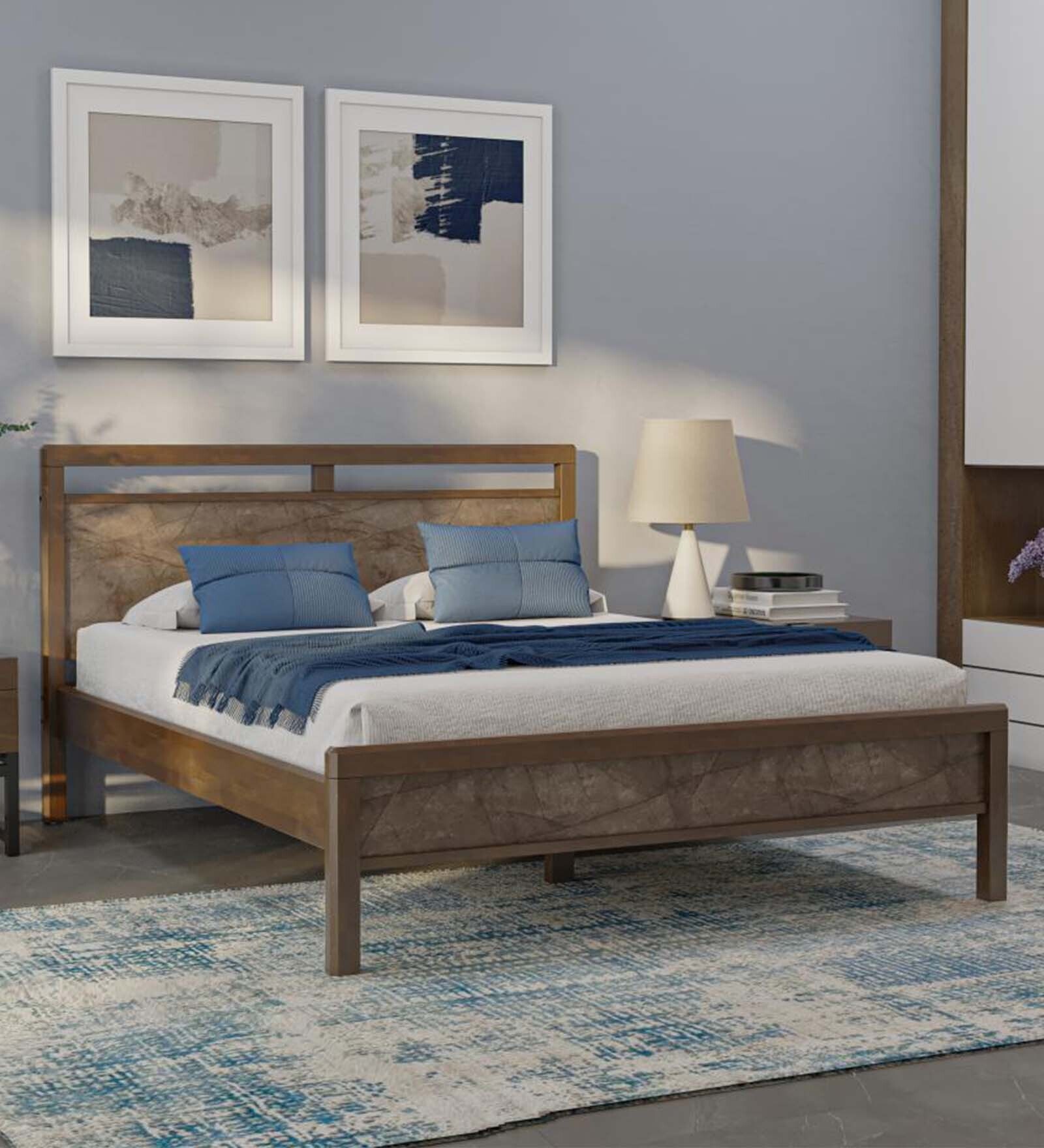 Buy Opazin Solid Wood Queen Size Bed In Irish Walnut Colour at 25 OFF