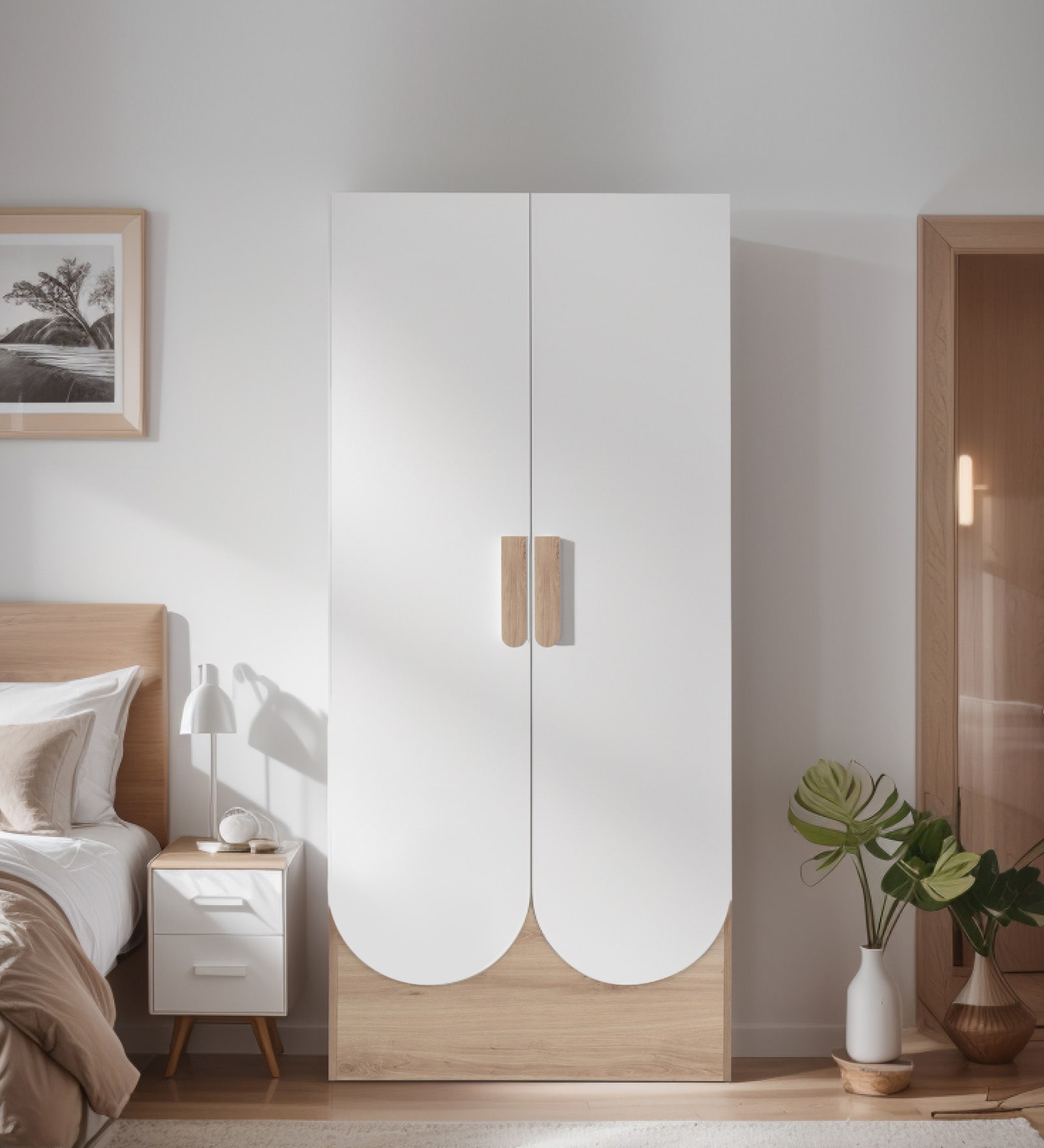 Opera 2 Door Wardrobe In Oak & Frosty White Finish With Hidden Storage Opera 2 Door Wardrobe In Oak & Frosty White Finish With Hidden Storage