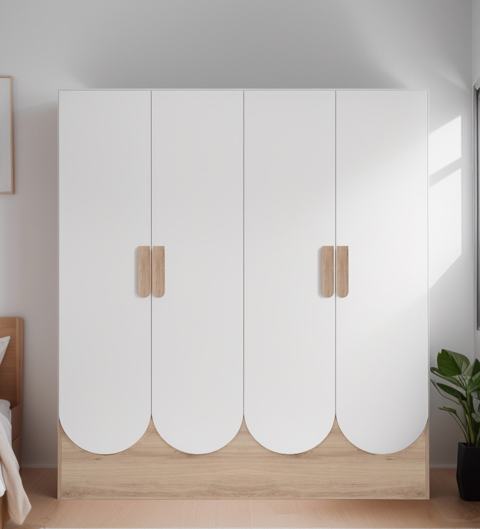 Opera 4 Door Wardrobe In Oak & Frosty White Finish With Hidden Storage Opera 4 Door Wardrobe In Oak & Frosty White Finish With Hidden Storage
