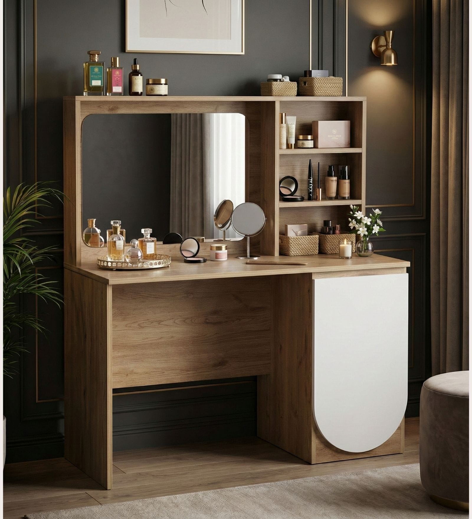 Opera Luxury Dresser In Light Walnut & Frosty White Colour